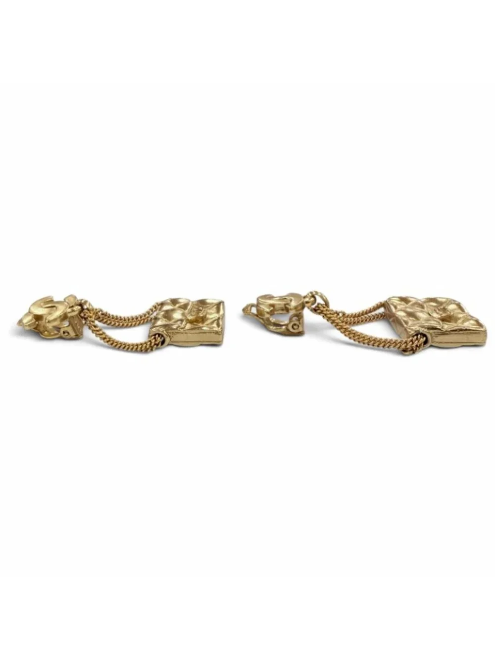 Chanel 02P Vintage Metal CC Logo Quilted Bag Earrings Gold